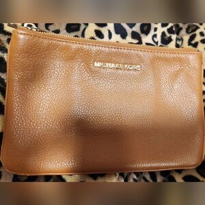 Michael Kors Tan Leather Pouch 3 ZIPPERS NO STRAP